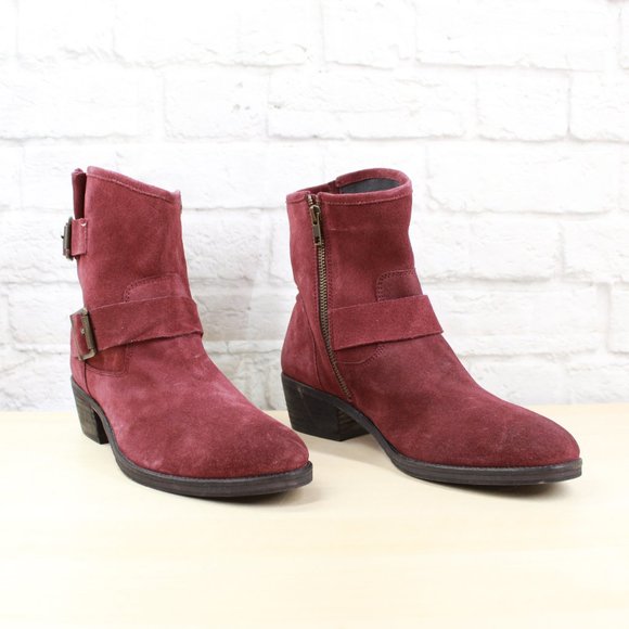 Seychelles Castanets Sand Red Suede Buckle Strap Block Heel Ankle Boots Size 11 - Picture 3 of 9